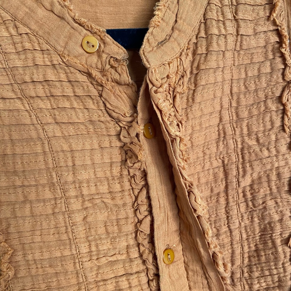 FREE PEOPLE FP ONE Voile Miles Tuxedo Button Down Long Sleeve Shirt Rust Medium - Picture 7 of 12